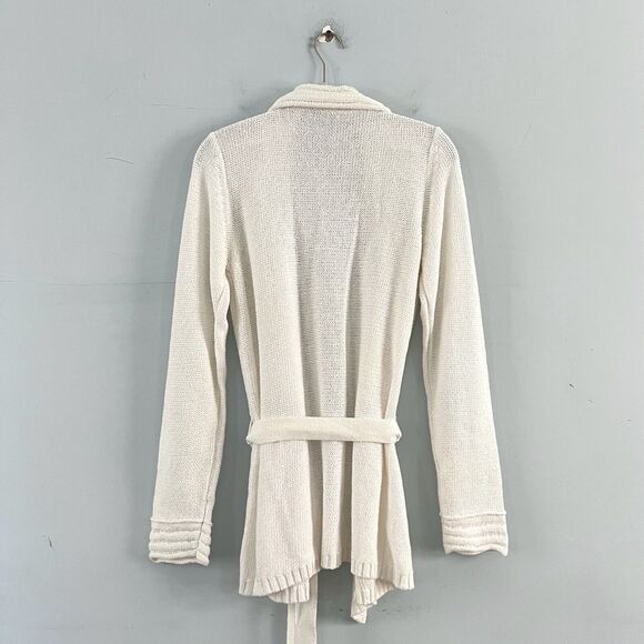 White + Warren Open Front Self Tie Belt White Cotton Cardigan Sweater - Picture 3 of 4